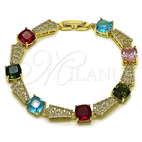 Pulsera Tennis 03.266.0046.07 Oro Laminado, con Zirconia Cubica Multicolor y Blanca, Pulido, Dorado