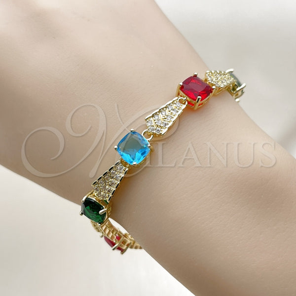 Pulsera Tennis 03.266.0046.07 Oro Laminado, con Multicolor and Blanca Zirconia Cubica, Pulido, Tono Dorado (08 MM Thickness, 8 Inches Length)