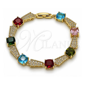 Pulsera Tennis 03.266.0046.07 Oro Laminado, con Multicolor and Blanca Zirconia Cubica, Pulido, Tono Dorado (08 MM Thickness, 8 Inches Length)