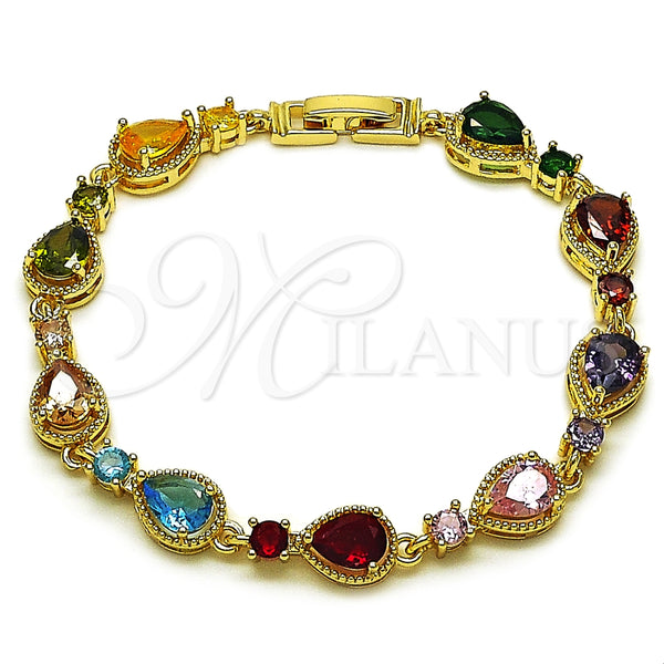 Pulsera Tennis 03.266.0049.08 Oro Laminado, Diseño de Gota, con Multicolor Zirconia Cubica, Pulido, Tono Dorado (Thickness, 8 Inches Length)