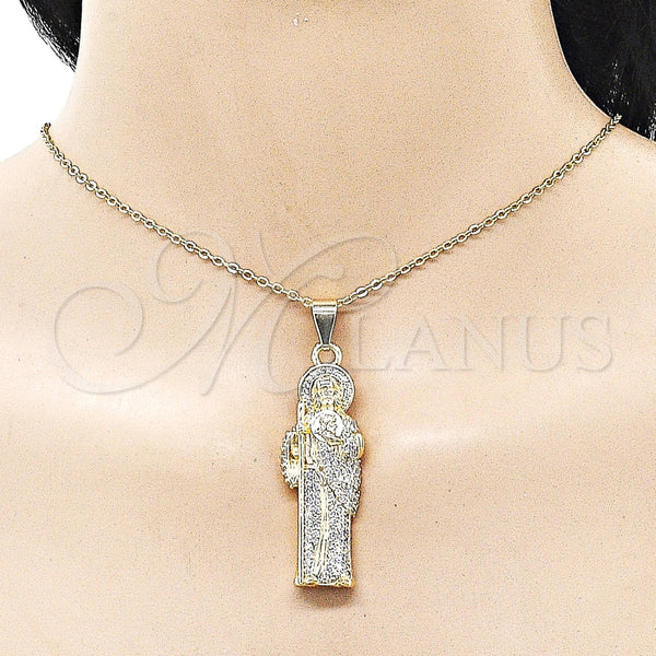 Dije Religioso 05.253.0199 Oro Laminado, Diseño de San Judas, con Blanca Zirconia Cubica, Pulido, Tono Dorado