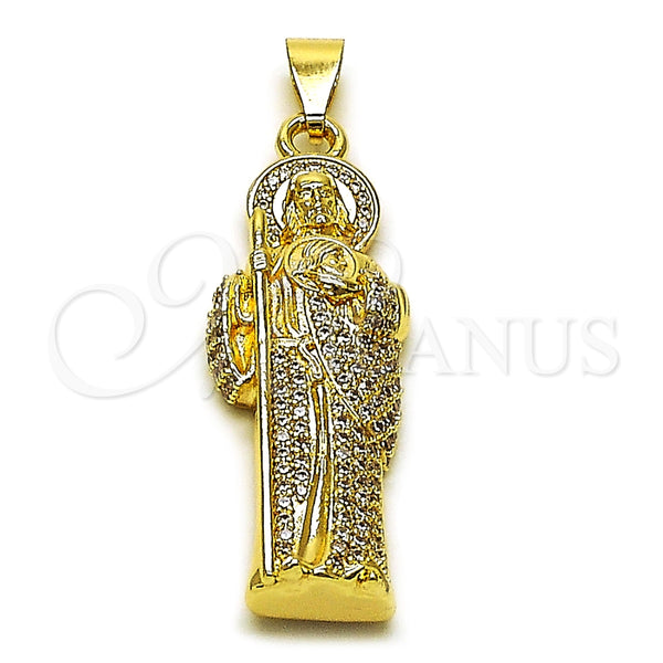 Dije Religioso 05.253.0199 Oro Laminado, Diseño de San Judas, con Blanca Zirconia Cubica, Pulido, Tono Dorado