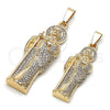 Dije Religioso 05.253.0199 Oro Laminado, Diseño de San Judas, con Blanca Zirconia Cubica, Pulido, Tono Dorado