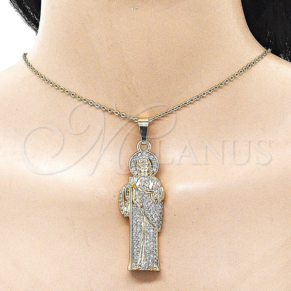 Dije Religioso 05.253.0200 Oro Laminado, Diseño de San Judas, con Blanca Zirconia Cubica, Pulido, Tono Dorado