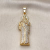 Dije Religioso 05.253.0200 Oro Laminado, Diseño de San Judas, con Blanca Zirconia Cubica, Pulido, Tono Dorado