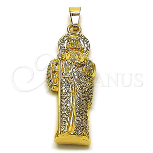 Dije Religioso 05.253.0200 Oro Laminado, Diseño de San Judas, con Blanca Zirconia Cubica, Pulido, Tono Dorado