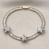 Pulsera Tennis 03.284.0062.07 Oro Laminado, Diseño de Estrella y Baguette, con Blanca Zirconia Cubica and Blanca Micro Pave, Pulido, Dos Tonos (05 MM Thickness, 7 Inches Length)