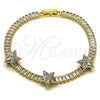 Pulsera Tennis 03.284.0062.07 Oro Laminado, Diseño de Estrella y Baguette, con Blanca Zirconia Cubica and Blanca Micro Pave, Pulido, Dos Tonos (05 MM Thickness, 7 Inches Length)