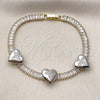 Pulsera Tennis 03.284.0063.07 Oro Laminado, Diseño de Corazón y Baguette, con Blanca Zirconia Cubica and Blanca Micro Pave, Pulido, Dos Tonos (05 MM Thickness, 7 Inches Length)