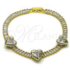 Pulsera Tennis 03.284.0063.07 Oro Laminado, Diseño de Corazón y Baguette, con Blanca Zirconia Cubica and Blanca Micro Pave, Pulido, Dos Tonos (05 MM Thickness, 7 Inches Length)