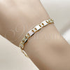 Pulsera Básica 03.213.0397.07 Oro Laminado, Diseño de Mariner, Diamantado, Tres Tonos (Grosor 06.5 MM, 8 Pulgadas de Largo)