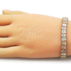 Pulsera Solida 03.213.0399.07 Oro Laminado, Diseño de Corazón, Diamantado, Tres Tonos (Grosor 08.7 MM, 7 Pulgadas de Largo)