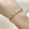 Pulsera Solida 03.213.0399.07 Oro Laminado, Diseño de Corazón, Diamantado, Tres Tonos (Grosor 08.7 MM, 7 Pulgadas de Largo)