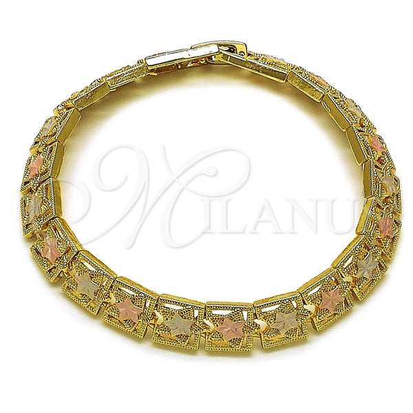 Pulsera Solida 03.213.0400.07 Oro Laminado, Diseño de Estrella, Diamantado, Tres Tonos (08 MM Thickness, 7 Inches Length)