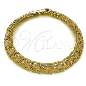 Pulsera Solida 03.213.0400.07 Oro Laminado, Diseño de Estrella, Diamantado, Tres Tonos (08 MM Thickness, 7 Inches Length)