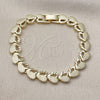Pulsera Solida 03.213.0403.07 Oro Laminado, Diseño de Corazón, Diamantado, Tono Dorado (Grosor 08.3 MM, 7 Pulgadas de Largo)