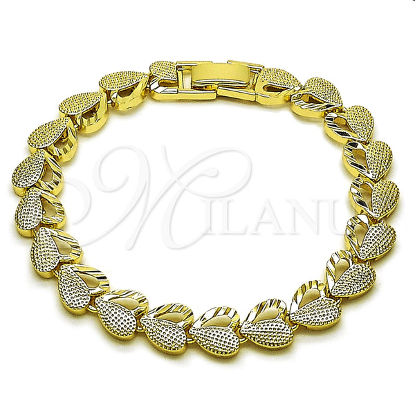 Pulsera Solida 03.213.0403.07 Oro Laminado, Diseño de Corazón, Diamantado, Tono Dorado (Grosor 08.3 MM, 7 Pulgadas de Largo)