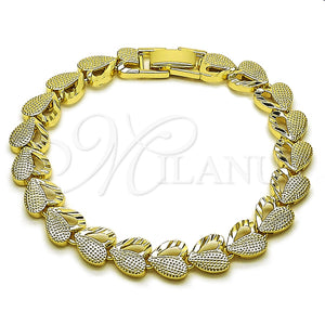 Pulsera Solida 03.213.0403.07 Oro Laminado, Diseño de Corazón, Diamantado, Tono Dorado (Grosor 08.3 MM, 7 Pulgadas de Largo)