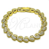 Pulsera Solida 03.213.0403.07 Oro Laminado, Diseño de Corazón, Diamantado, Tono Dorado (Grosor 08.3 MM, 7 Pulgadas de Largo)