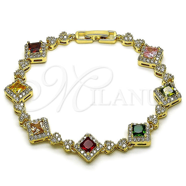 Pulsera Tennis 03.266.0051.07 Oro Laminado, Diseño de Cluster y Corazón, con Multicolor and Blanca Zirconia Cubica, Pulido, Tono Dorado (Thickness, 7 Inches Length)