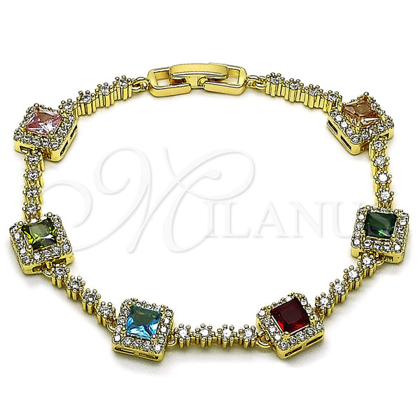 Pulsera Tennis 03.266.0053.1.07 Oro Laminado, Diseño de Cluster, con Multicolor and Blanca Zirconia Cubica, Pulido, Tono Dorado (Thickness, 8 Inches Length)
