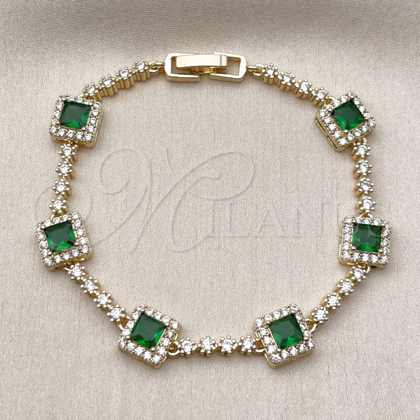 Pulsera Tennis 03.266.0053.2.07 Oro Laminado, Diseño de Cluster, con Verde and Blanca Zirconia Cubica, Pulido, Tono Dorado (Thickness, 8 Inches Length)