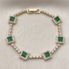 Pulsera Tennis 03.266.0053.2.07 Oro Laminado, Diseño de Cluster, con Verde and Blanca Zirconia Cubica, Pulido, Tono Dorado (Thickness, 8 Inches Length)
