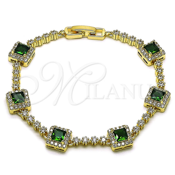 Pulsera Tennis 03.266.0053.2.07 Oro Laminado, Diseño de Cluster, con Verde and Blanca Zirconia Cubica, Pulido, Tono Dorado (Thickness, 8 Inches Length)