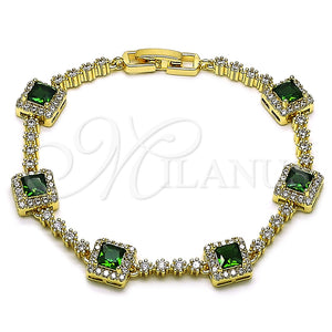 Pulsera Tennis 03.266.0053.2.07 Oro Laminado, Diseño de Cluster, con Verde and Blanca Zirconia Cubica, Pulido, Tono Dorado (Thickness, 8 Inches Length)
