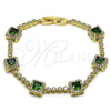 Pulsera Tennis 03.266.0053.2.07 Oro Laminado, Diseño de Cluster, con Verde and Blanca Zirconia Cubica, Pulido, Tono Dorado (Thickness, 8 Inches Length)