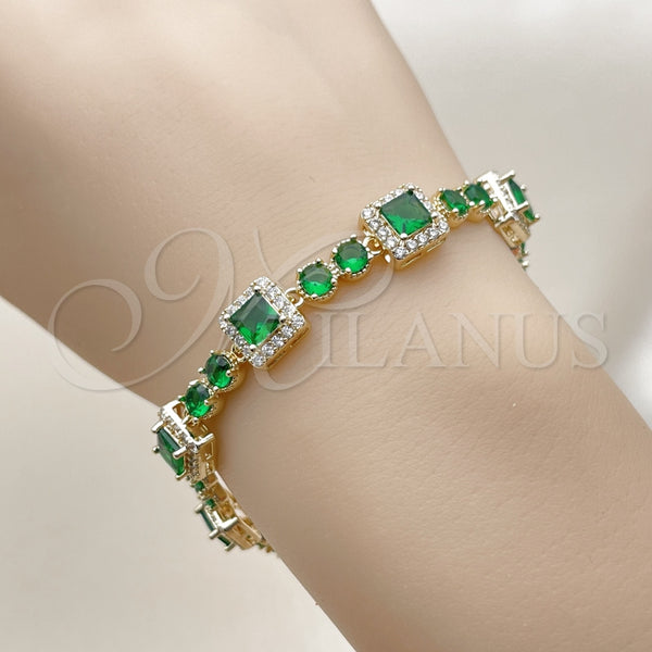 Pulsera Tennis 03.266.0039.2.07 Oro Laminado, Diseño de Cluster, con Verde and Blanca Zirconia Cubica, Pulido, Tono Dorado (Thickness, 8 Inches Length)