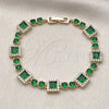 Pulsera Tennis 03.266.0039.2.07 Oro Laminado, Diseño de Cluster, con Verde and Blanca Zirconia Cubica, Pulido, Tono Dorado (Thickness, 8 Inches Length)