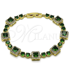 Pulsera Tennis 03.266.0039.2.07 Oro Laminado, Diseño de Cluster, con Verde and Blanca Zirconia Cubica, Pulido, Tono Dorado (Thickness, 8 Inches Length)