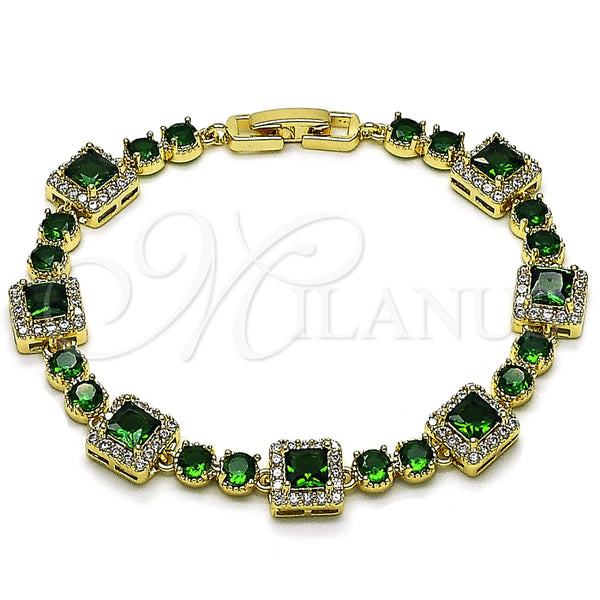 Pulsera Tennis 03.266.0039.2.07 Oro Laminado, Diseño de Cluster, con Verde and Blanca Zirconia Cubica, Pulido, Tono Dorado (Thickness, 8 Inches Length)