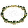 Pulsera Tennis 03.266.0039.2.07 Oro Laminado, Diseño de Cluster, con Verde and Blanca Zirconia Cubica, Pulido, Tono Dorado (Thickness, 8 Inches Length)
