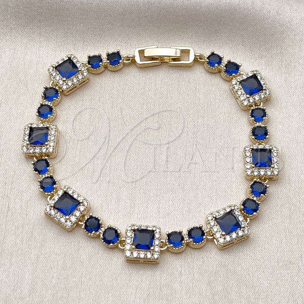 Pulsera Tennis 03.266.0039.4.07 Oro Laminado, Diseño de Cluster, con Zafiro Azul and Blanca Zirconia Cubica, Pulido, Tono Dorado (Thickness, 8 Inches Length)