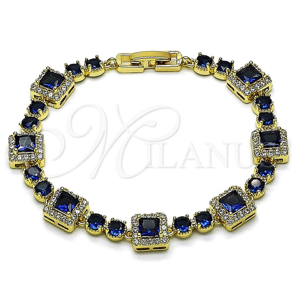 Pulsera Tennis 03.266.0039.4.07 Oro Laminado, Diseño de Cluster, con Zafiro Azul and Blanca Zirconia Cubica, Pulido, Tono Dorado (Thickness, 8 Inches Length)