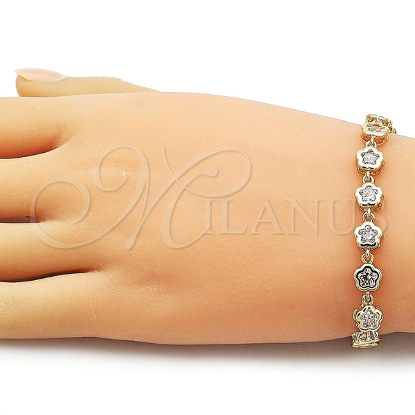 Pulsera Elegante 03.283.0442.1.07 Oro Laminado, Diseño de Flor, con Blanca Zirconia Cubica, Pulido, Tono Dorado (07 MM Thickness, 7 Inches Length)