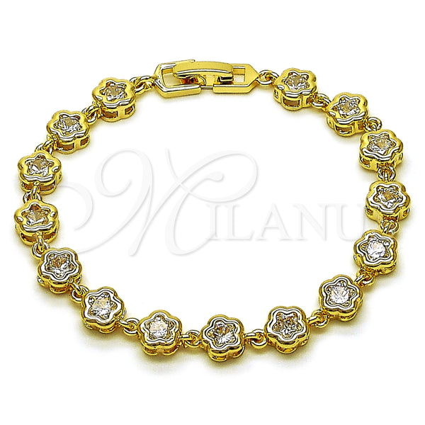 Pulsera Elegante 03.283.0442.1.07 Oro Laminado, Diseño de Flor, con Blanca Zirconia Cubica, Pulido, Tono Dorado (07 MM Thickness, 7 Inches Length)