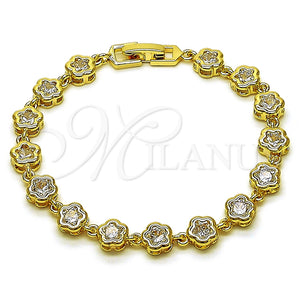 Pulsera Elegante 03.283.0442.1.07 Oro Laminado, Diseño de Flor, con Blanca Zirconia Cubica, Pulido, Tono Dorado (07 MM Thickness, 7 Inches Length)