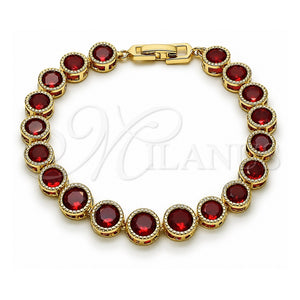 Pulsera Tennis 03.283.0509.08 Oro Laminado, con Zirconia Cubica Granate, Pulido, Tono Dorado (Grosor 09 MM, 8 Pulgadas de Largo)