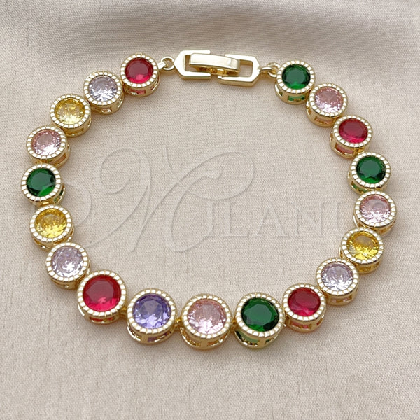 Pulsera Tennis 03.283.0509.1.08 Oro Laminado, con Multicolor Zirconia Cubica, Pulido, Tono Dorado (09 MM Thickness, 8 Inches Length)