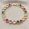 Pulsera Tennis 03.283.0509.1.08 Oro Laminado, con Multicolor Zirconia Cubica, Pulido, Tono Dorado (09 MM Thickness, 8 Inches Length)