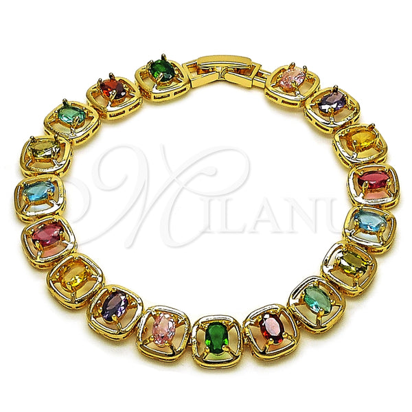 Pulsera Tennis 03.283.0510.08 Oro Laminado, con Multicolor Zirconia Cubica, Pulido, Tono Dorado (Thickness, 8 Inches Length)