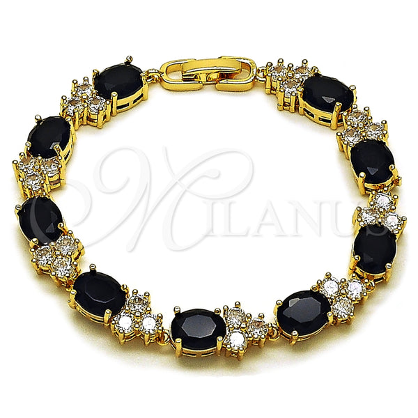 Pulsera Tennis 03.283.0512.07 Oro Laminado, con Zirconia Cubica Negro y Blanca, Pulido, Tono Dorado (Grosor 08.7 MM, 7 Pulgadas de Largo)