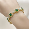 Pulsera Tennis 03.283.0513.07 Oro Laminado, Diseño de Cluster, con Verde and Blanca Zirconia Cubica, Pulido, Tono Dorado (12 MM Thickness, 8 Inches Length)