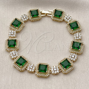 Pulsera Tennis 03.283.0513.07 Oro Laminado, Diseño de Cluster, con Verde and Blanca Zirconia Cubica, Pulido, Tono Dorado (12 MM Thickness, 8 Inches Length)