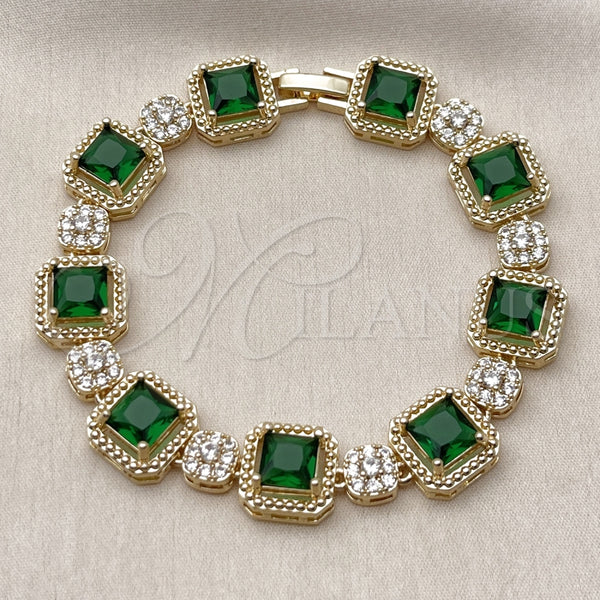 Pulsera Tennis 03.283.0513.07 Oro Laminado, Diseño de Cluster, con Verde and Blanca Zirconia Cubica, Pulido, Tono Dorado (12 MM Thickness, 8 Inches Length)