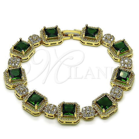 Pulsera Tennis 03.283.0513.07 Oro Laminado, Diseño de Cluster, con Verde and Blanca Zirconia Cubica, Pulido, Tono Dorado (12 MM Thickness, 8 Inches Length)