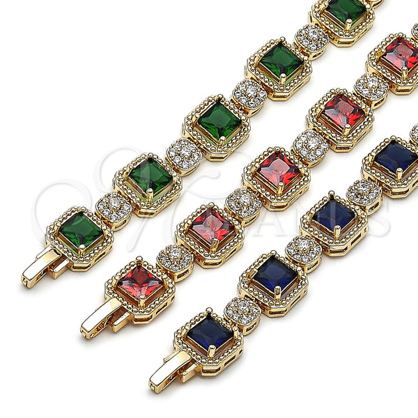 Pulsera Tennis 03.283.0513.07 Oro Laminado, Diseño de Cluster, con Verde and Blanca Zirconia Cubica, Pulido, Tono Dorado (12 MM Thickness, 8 Inches Length)